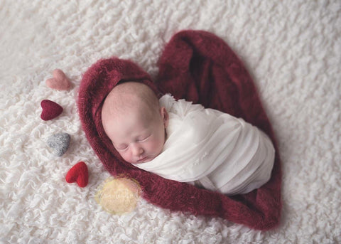 valentine's red pink grey and blush felted wool hearts newborn photography prop