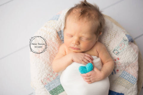 Single teal turquoise felted wool hearts felt heart newborn photography prop