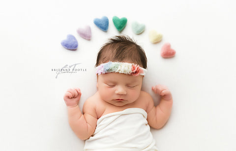 pastel rainbow felted wool hearts newborn photography prop