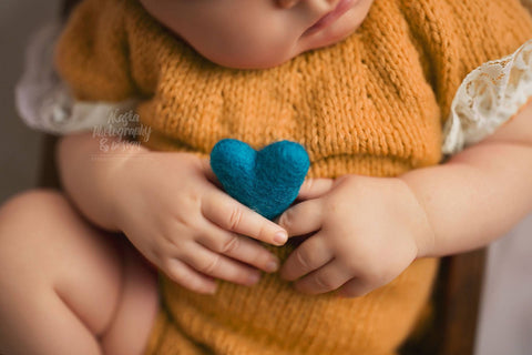 Single deep teal turquoise felted wool hearts felt heart newborn photography prop