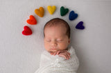 Extended rainbow felted wool hearts newborn photography prop felt heart set