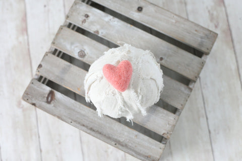 Single coral peach blush pink felted wool hearts heart newborn photography prop