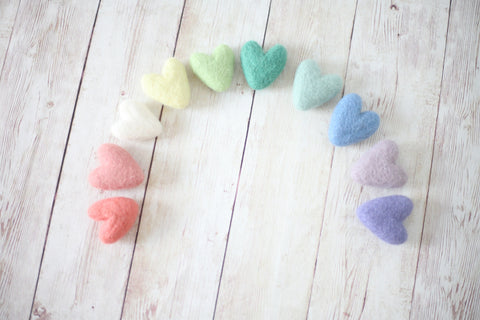 extended pastel rainbow felted wool hearts newborn photography prop