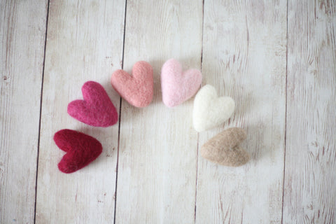 Ophelia SET ivory berry blush pink shades of pink felted wool hearts newborn photography prop