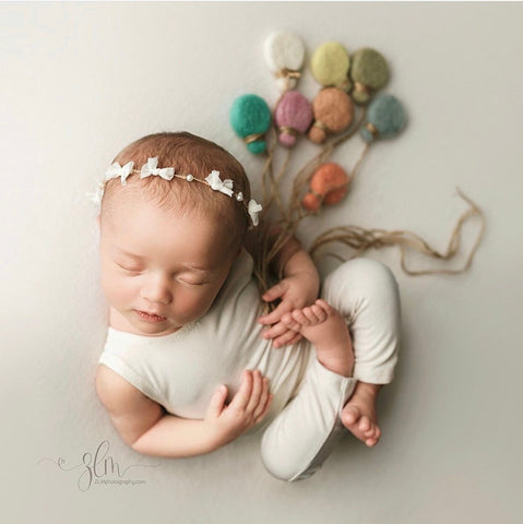 pastel rainbow felted balloon balloons newborn photography prop WITH clouds