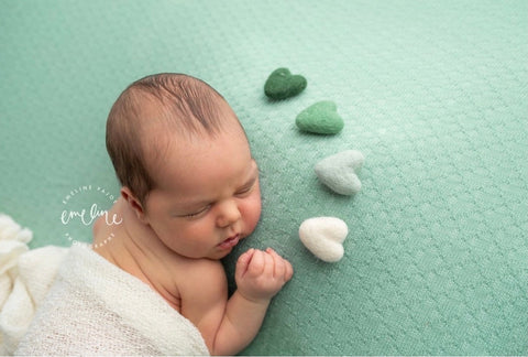 Lucky SET green aqua boy felted wool hearts newborn photography prop