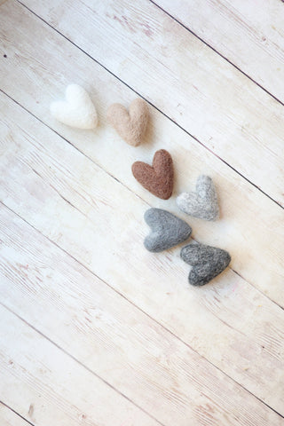 neutrals grey gray white ivory neutral felted wool hearts newborn photography prop
