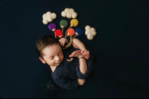 primary rainbow felted balloon balloons newborn photography prop WITH clouds
