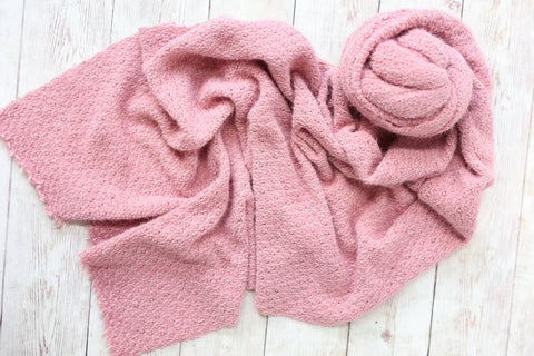 Josie Collection dusty pink mauve sweater stretch brushed  knit posing fabric wrap