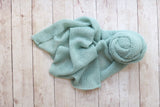 Adrian Collection SET open knit aqua mint seafoam sweater stretch swaddle wrap beanbag posing fabric tieback