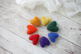 Extended rainbow felted wool hearts newborn photography prop felt heart set