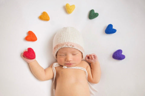 rainbow felted wool hearts newborn photography prop felt heart set