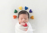 Extended rainbow felted wool hearts newborn photography prop felt heart set