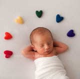 rainbow felted wool hearts with CLOUDS newborn photography prop felt heart set