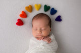 rainbow felted wool hearts newborn photography prop felt heart set