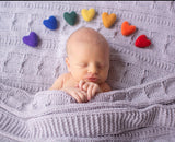 rainbow felted wool hearts with CLOUDS newborn photography prop felt heart set