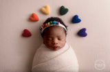 rainbow felted wool hearts with CLOUDS newborn photography prop felt heart set