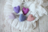 girl party pink mauve lavender lilac felted wool hearts newborn photography prop SET