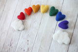 rainbow felted wool hearts with CLOUDS newborn photography prop felt heart set