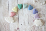 pastel rainbow felted wool hearts newborn photography prop WITH clouds