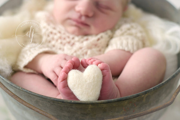 Single khaki tan felted wool hearts heart newborn photography prop