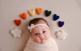 rainbow felted wool hearts with CLOUDS newborn photography prop felt heart set