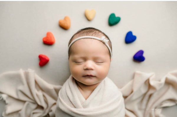 rainbow felted wool hearts newborn photography prop felt heart set