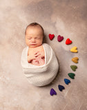 Extended rainbow felted wool hearts newborn photography prop felt heart set