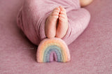 ready to ship needle felted neutral rainbow baby heart newborn photography prop felt