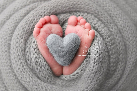 Single grey gray felted wool hearts felt heart newborn photography prop