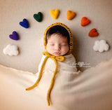 rainbow felted wool hearts with CLOUDS newborn photography prop felt heart set