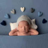 Opie SET grey blue navy felted wool hearts newborn photography prop