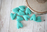 Single aquamarine teal aqua turquoise felted wool hearts felt heart newborn photography prop