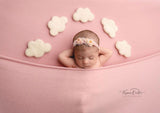 SET wool felt felted newborn photography prop clouds and sky blue stretch dotted wrap