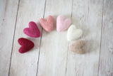 Ophelia SET ivory berry blush pink shades of pink felted wool hearts newborn photography prop