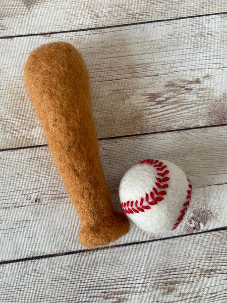 wool felted baseball and bat newborn photography prop