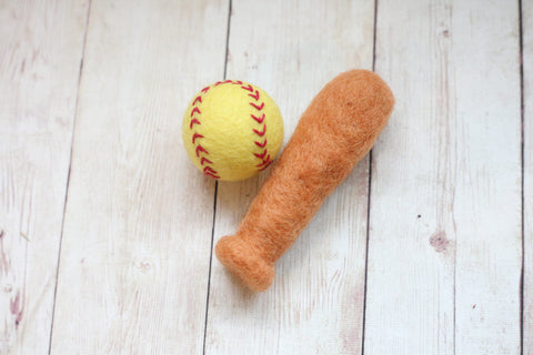 wool felted softball and bat newborn photography prop