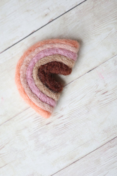 pink tab brown girl needle felted rainbow baby newborn photography prop felt