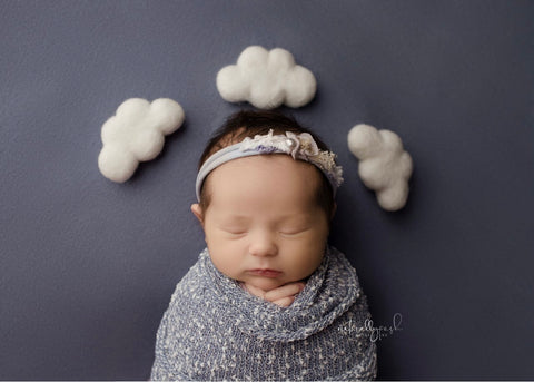 SET wool felt felted newborn photography prop clouds and sky blue stretch dotted wrap