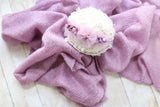 Adrian Collection SET mauve stretch knit posing fabric wrap mesh ruffle silk bow tieback headband